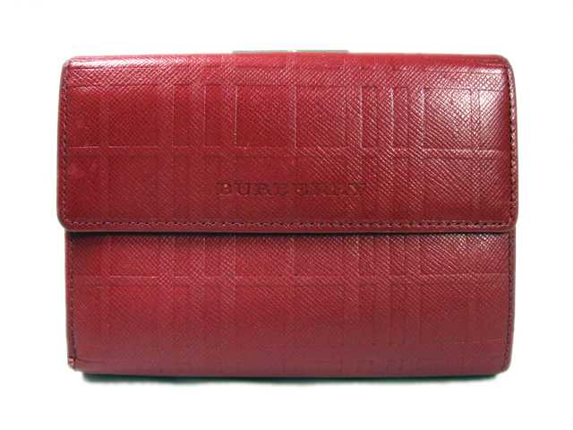 【送料無料】BURBERRY■バーバリー■三つ折りがま口財布 レザー■レッド■レディース♪