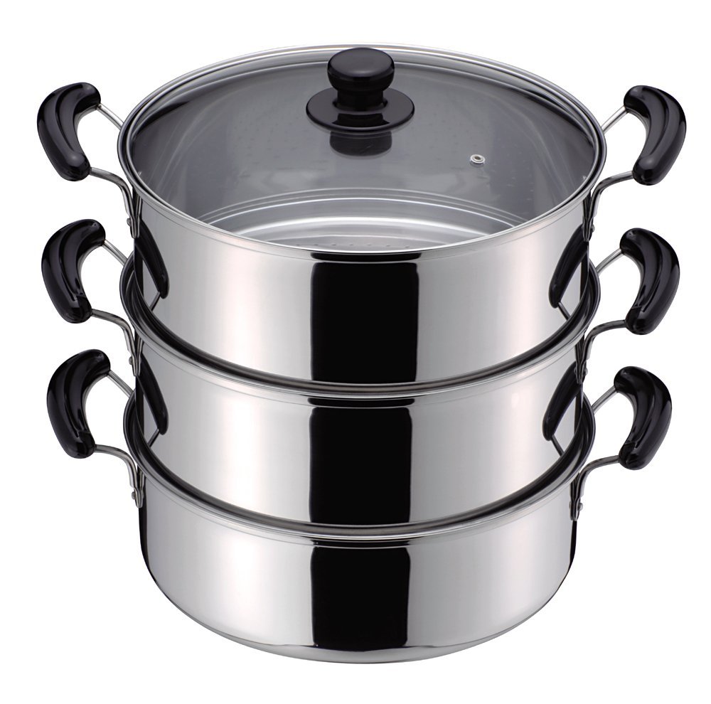 楽天市場】だんらんステンレス製ガラス蓋付3段蒸し器30cm［目皿付］［H