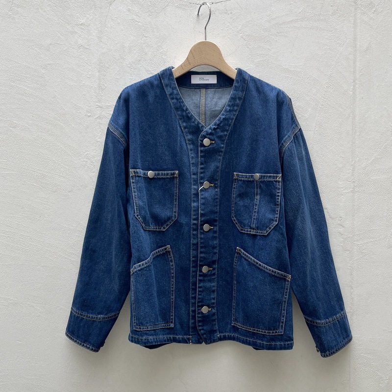Boutique Ordinary （ブティックオーディナリー ）ノーカラー　デニムジャケット　BO26-409J　インディゴ　春アウター レディース 軽い 羽織り きれいめ 大人カジュアル 40代