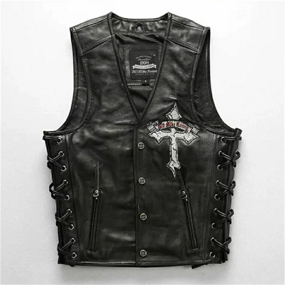 楽天市場】ライダースベスト 本革 牛革 UKタイプ レザーベスト