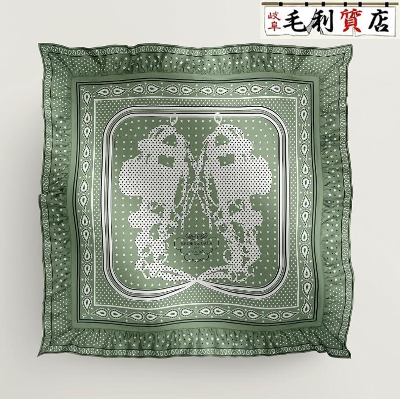 エルメス HERMES カレ 70 《ブリッド・ガラ・バンダナ・ドット》 シルク100% グリーン スカーフ レディース 【未使用】小物