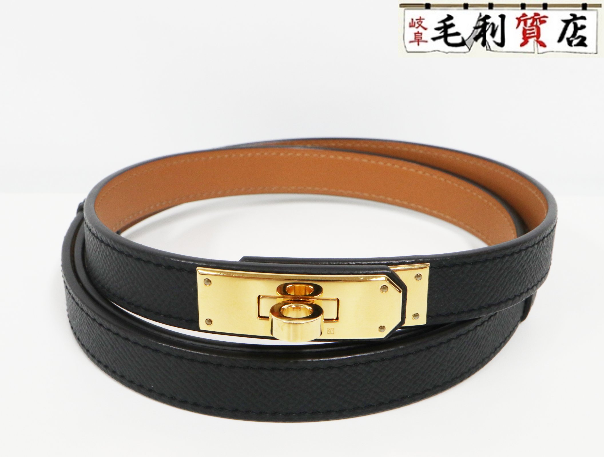 エルメス　HERMES ベルト ケリー 新品未使用　ノワール　イエローゴールド エルメス Hermes ベルト ケリーベルト イエロー レディース