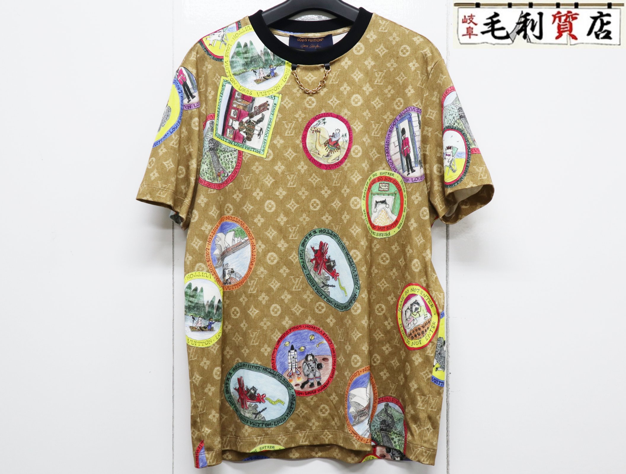 ルイヴィトン LOUIS VUITTON モノグラム キャットスタンプ Ｔシャツ 1AHYT0 サイズM RW261WW 極上美品 【中古】 トップス｜毛利質店