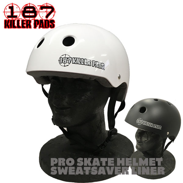 スケートボード 187 PRO SK8 HELMET LINER MATTE BLACK 187 Killer Pads Pro Skate Helmet with Sweatsaver Liner