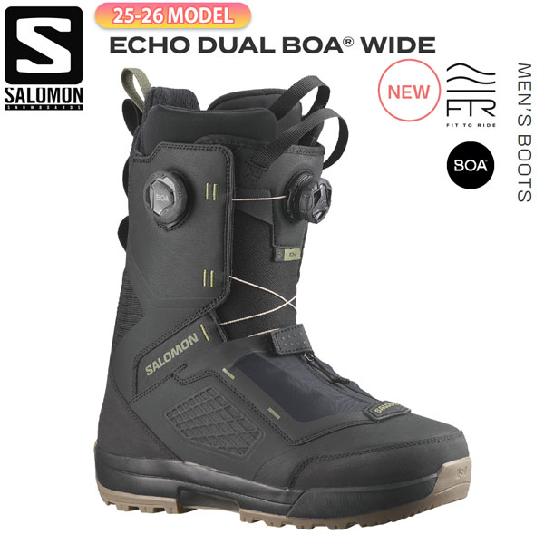 25-26 サロモン エコーデュアルボアワイド SALOMON ECHO DUAL BOA WIDE スノーボード 靴 25-26-BT-SLM ブラック 25 25.5 26 26.5 27 27.5 28 28.5 29 29.5 29,120円