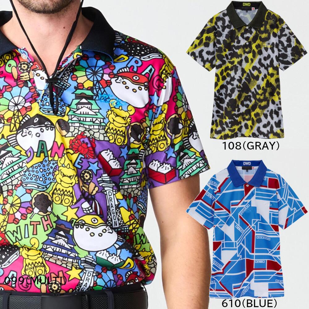 【メーカー取り寄せ品】 DANCE WITH DRAGON 01-174317 ダンスウィズドラゴン OSKプリントジャージポロ 半袖ポロシャツ D1-174317｜MOVING GOLF