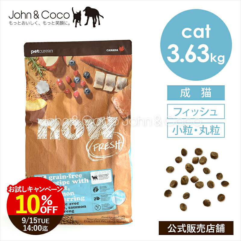 「期間限定10%オフ！4/20(月)14時迄」ナウ フレッシュ（NOW FRESH） グレインフリー フィッシュアダルトキャット 3.63kg 猫 キャットフード ドライフード 成猫 魚 小粒【公式販売店舗】