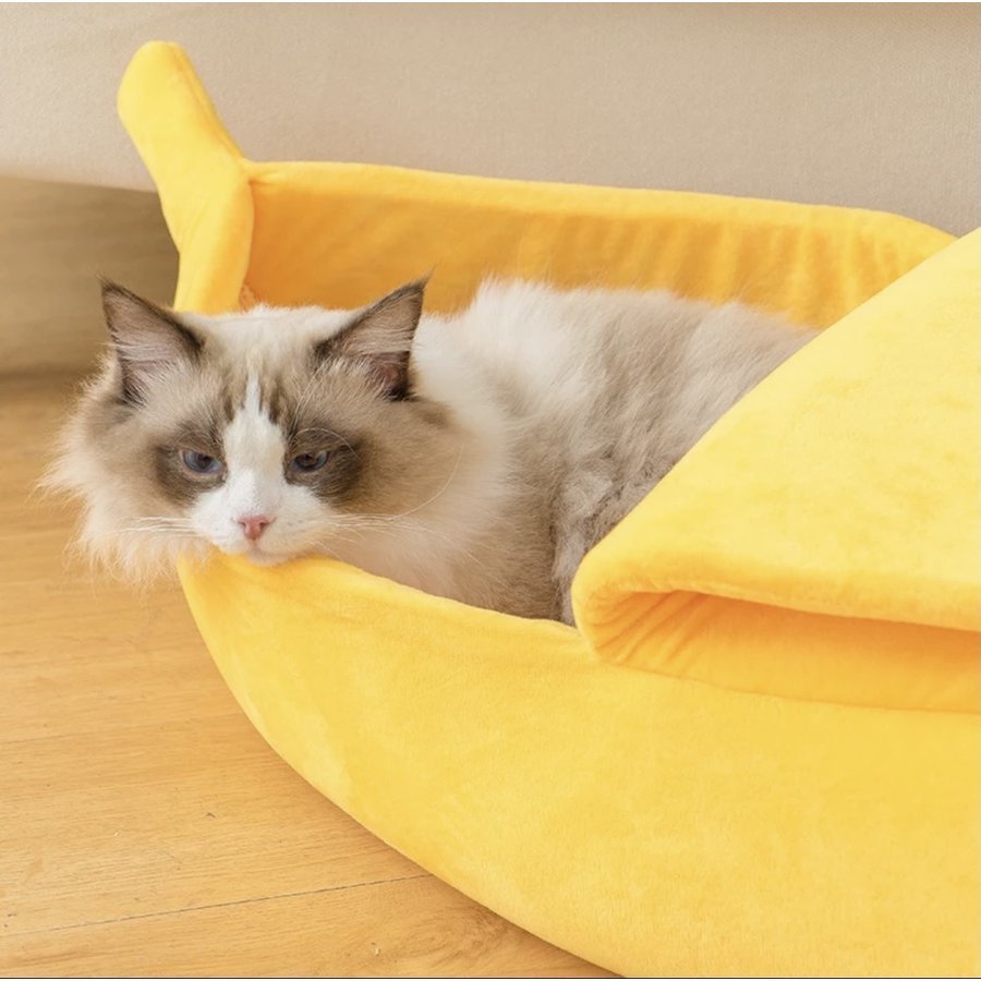 楽天市場 猫ちゃん犬ちゃんベッド バナナ型 可愛い ペットハウス キャット ドッグ ブロックプレートとパウパトmplus