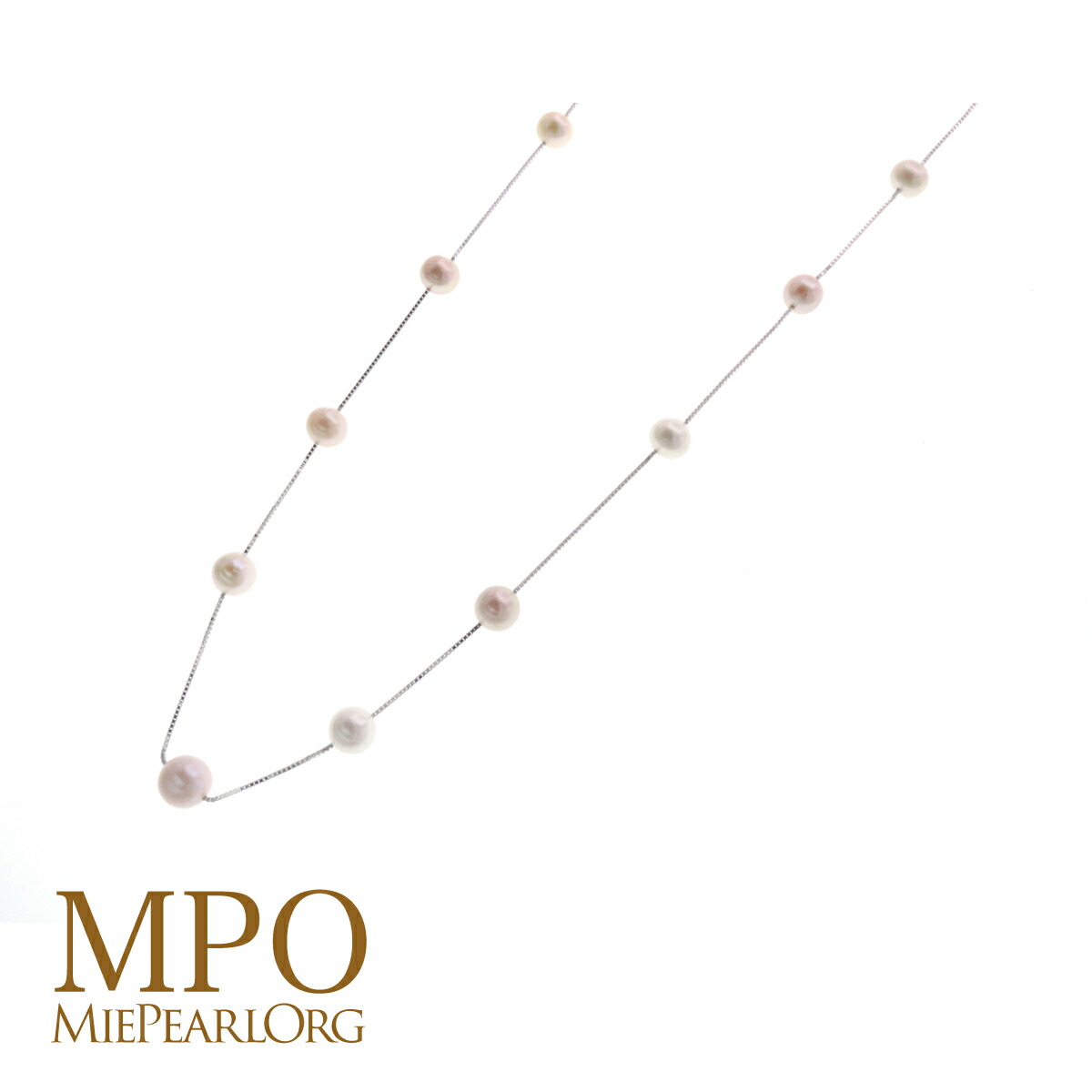 【全品ギフト包装】≪ ペールカラー ≫ 淡水真珠ステーションネックレス 約7.0-8.5mm SV y-n-633 三重県真珠加工販売協同組合