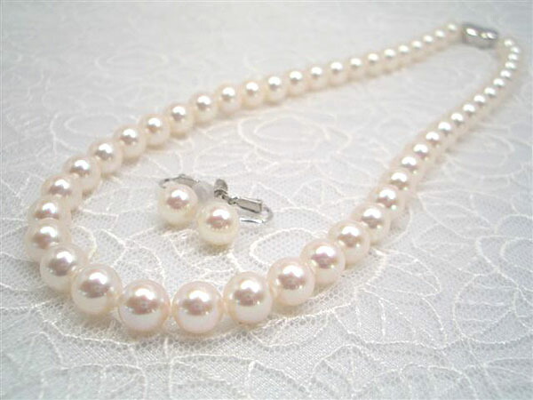 【全品ギフト包装】≪ 定番人気 ≫ アコヤ真珠ネックレスセット(イヤリング/ピアス) 約8.0-8.5mm SV y-n-2447 三重県真珠加工販売協同組合|三重県真珠加工販売協同組合