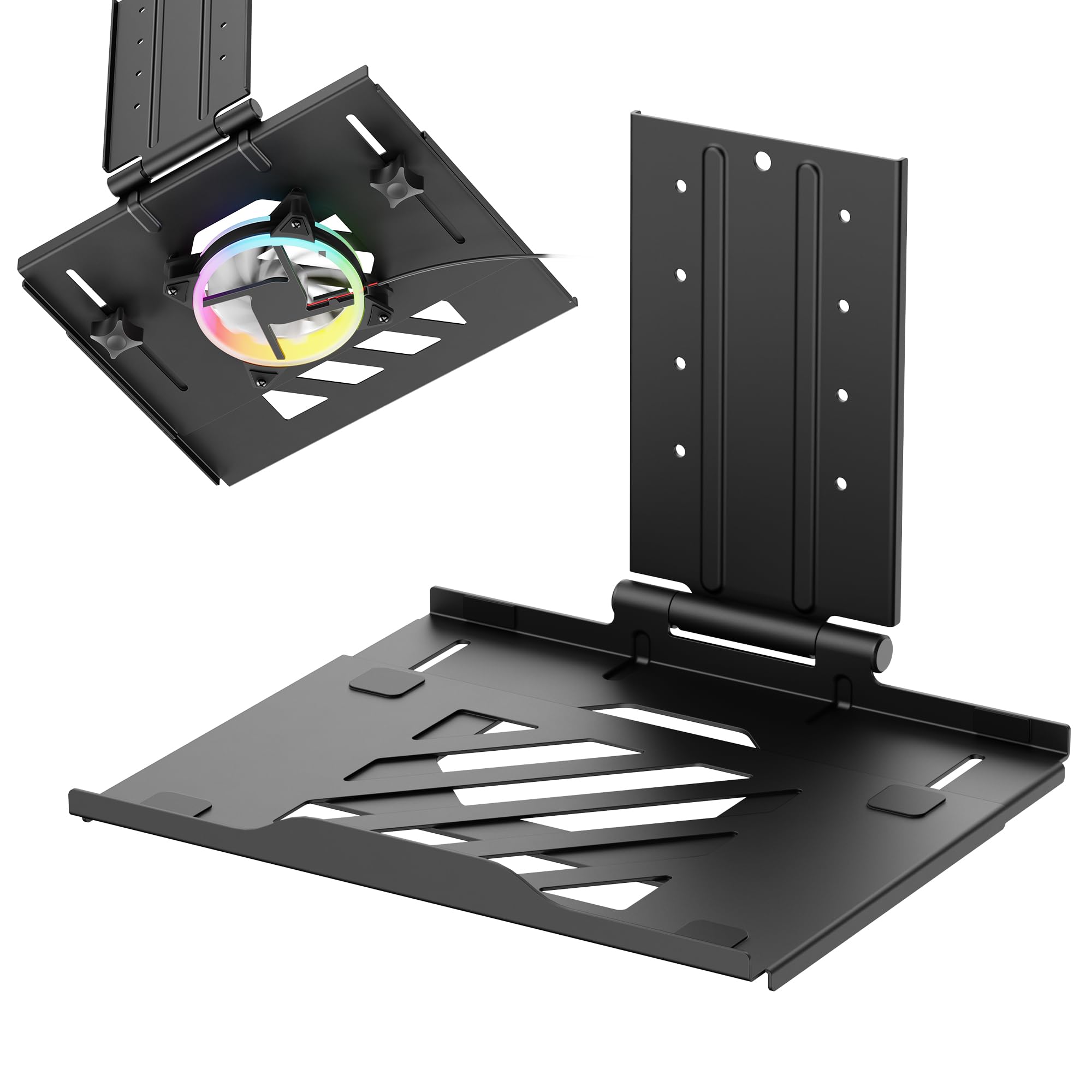 AVLT モニターアーム用 ノートパソコントレイ ラップトップホルダー VESA 75×75 (120mmファン対応) - 最大17インチノートパソコン対応 - ブラック (ファンなし)