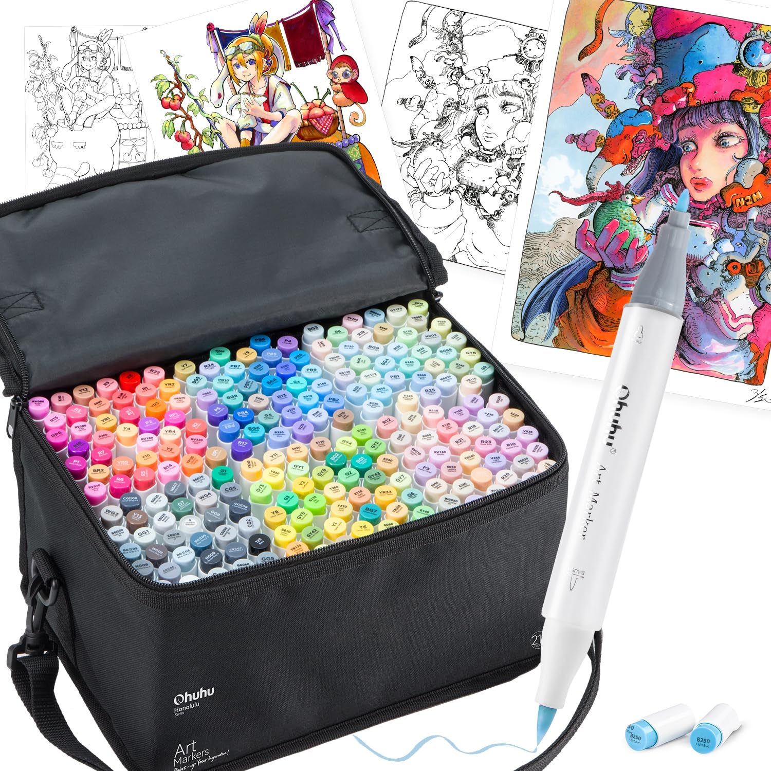 Ohuhu 筆タイプ 216色217本 イラストマーカー  筆・太字 アルコール 楽天市場】Ohuhu マーカーペン 筆タイプ 216色217本 プロ愛用 パステル