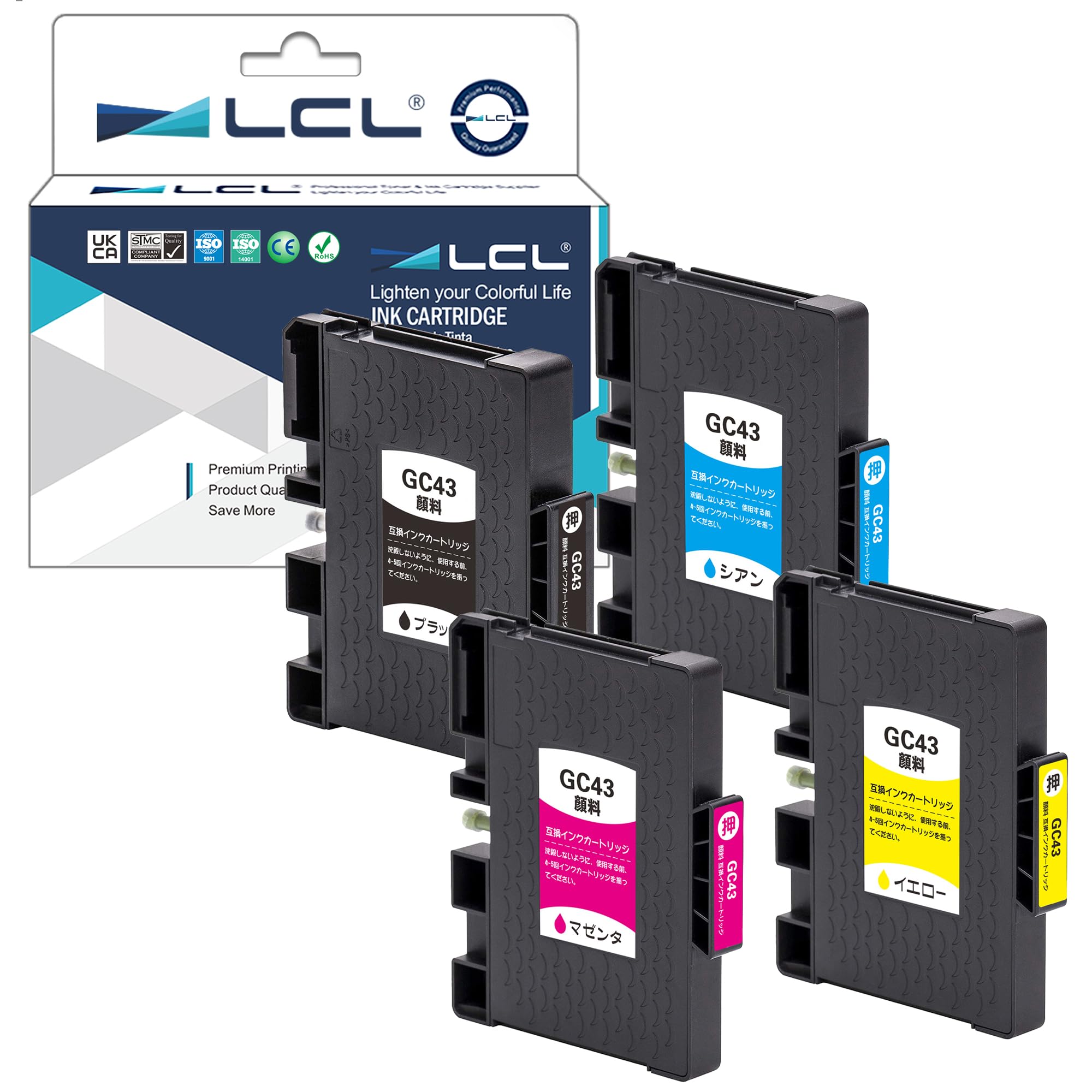 LCL RICOH用 リコー用 GC43 GC43K GC43C GC43M GC43Y 増量 顔料（4色セット ブラック シアン マゼンタ イエロー）互換インクカートリッジ 対応機種： RICOH SG 2300 SG 3300