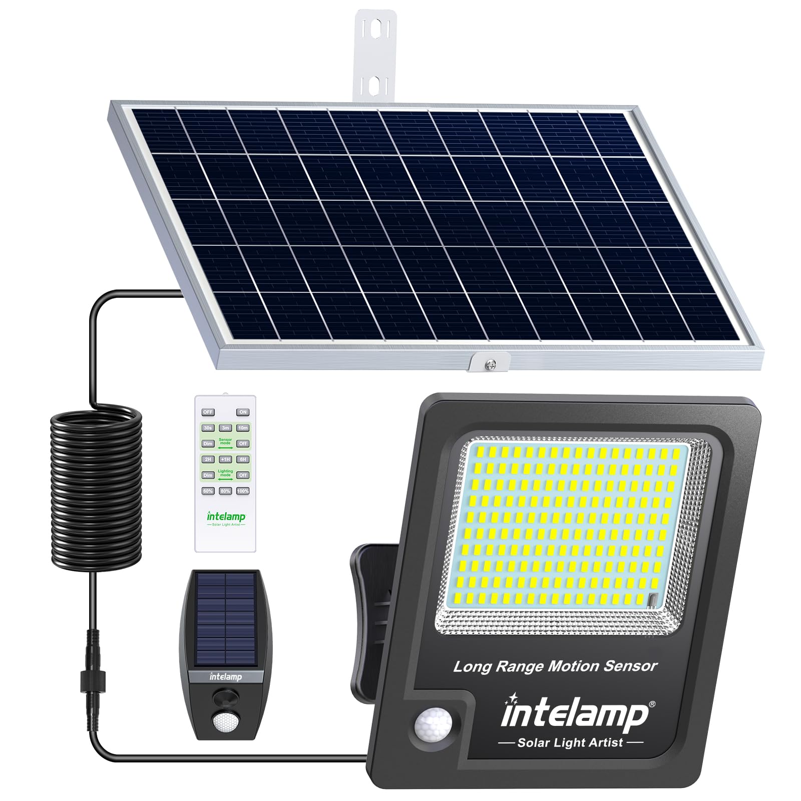 intelamp ソーラーライト センサー屋外 人感 LED （12000mAh大容量電池 170LED 光束最大2000ルーメン） 強力 高感度 高輝度太陽光発電 自動点灯 3つ知能モード 電気代不要 省エネ IP65防水防塵 ガーデン 明暗センサー 玄
