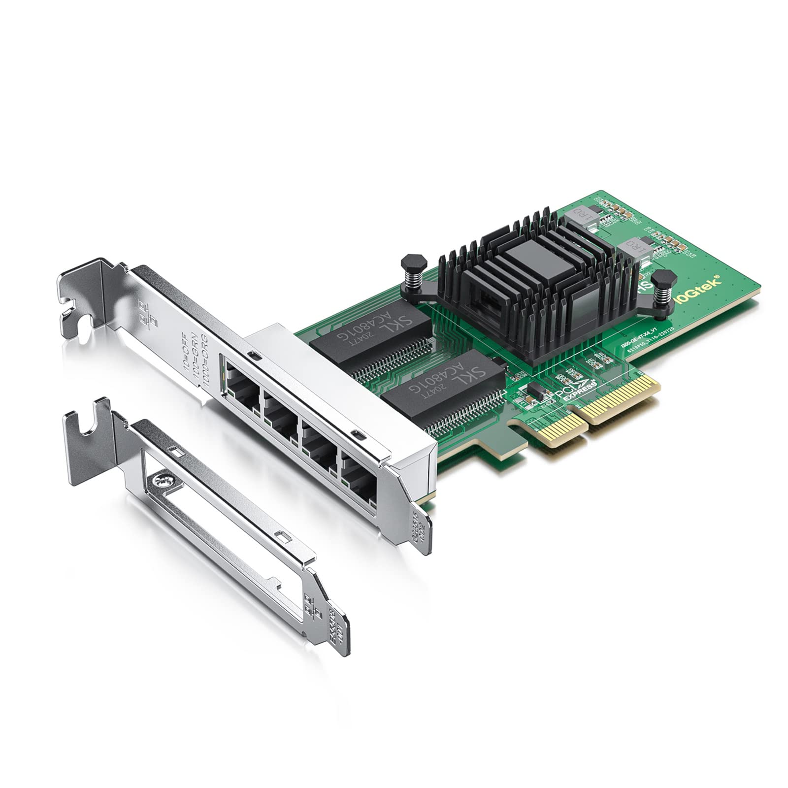 10Gtek 10/100/1000Mbps Gigabit LAN カード, インテルI350純正ボード(チップ）実装, イーサネット PCI Express ネットワークカード, Quad RJ45 ポート, PCI-E 2.1 X4,Intel I3