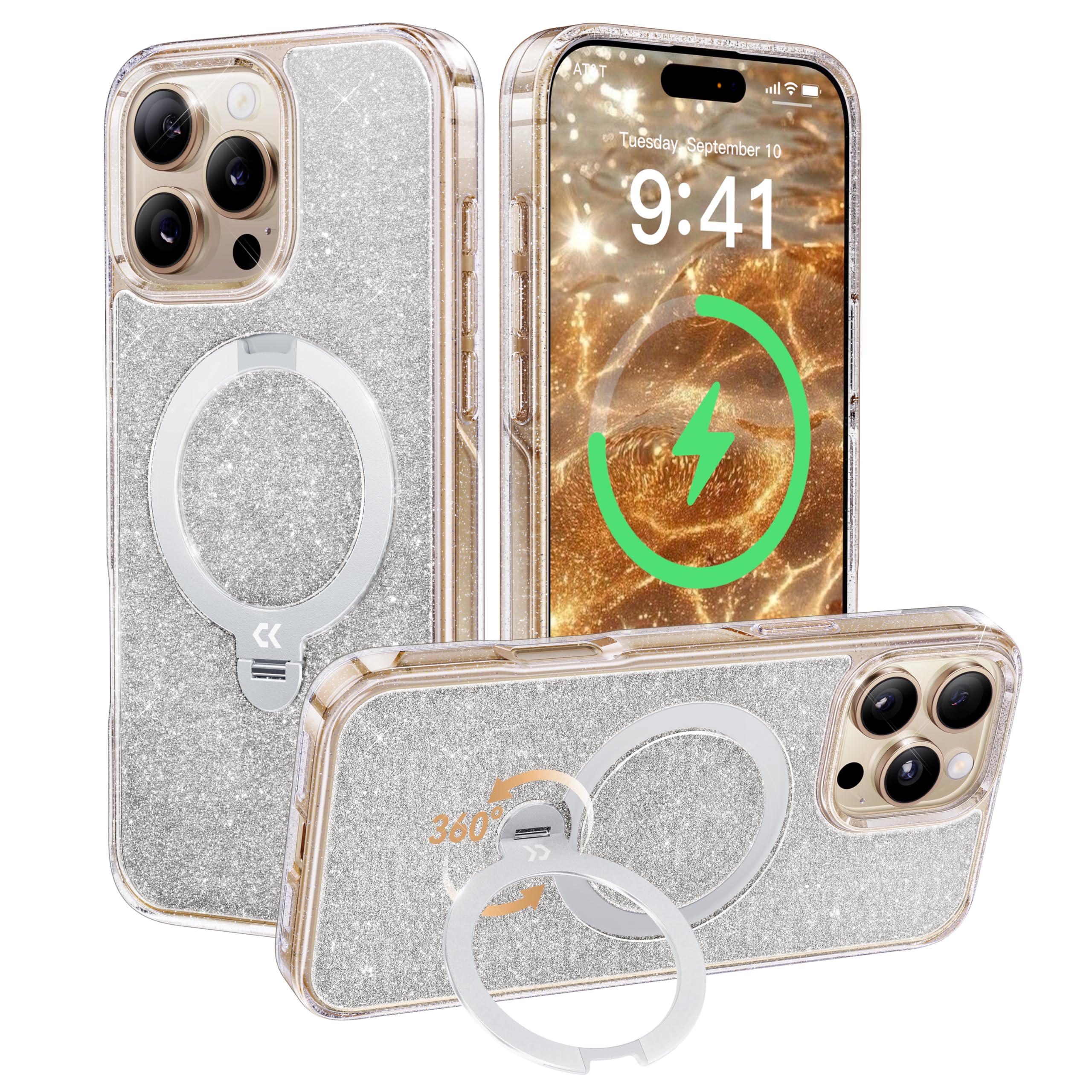 【透き通る上質感・定点360°回転】CASEKOO iPhone 16 Pro Max 用ケース キラキラ クリア 米軍規格保護 フィット感 MagSafe対応 最大25W急速充電対応 横縦両立 角度自在 超強磁力 耐衝撃 高耐久性 ラップホール付き 透明 8,874円