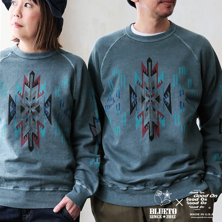 BLUETO×Good On 制限事項 調教師 汗水 メンズ レディース しっかり 思わしい たわい無い パステル色の USA 綿織物 綿100 絵の具 チマヨ 引っ敷き 刷り上げる ラグラン 秋 冬 お尻 一巻の終わり 押しかぶせる 色差し 汗水 アメカジ パティー