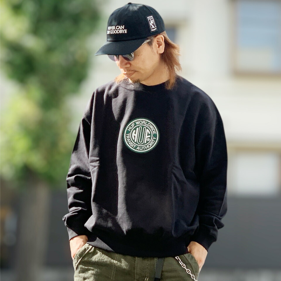 【SALE 30%OFF】ハフ HUF クルースウェット TRANSIT AUTHORITY CREWNECK トレーナー ブラック 黒 BLACK PF00760FA25|Mr.vibes web store