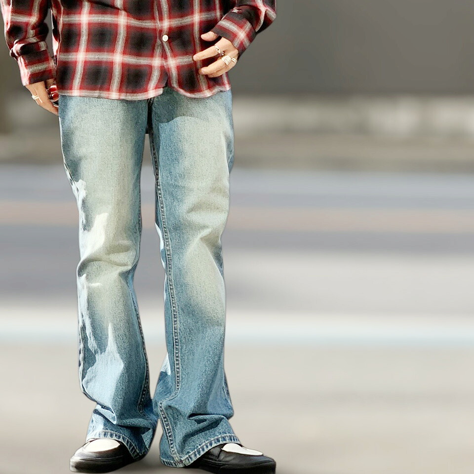 ネオ青み NEO BLUE フレアデニムパンツ FLARE BAGGY JEANS ジーンズ DENIM デニム Light Blue Fade FX-302