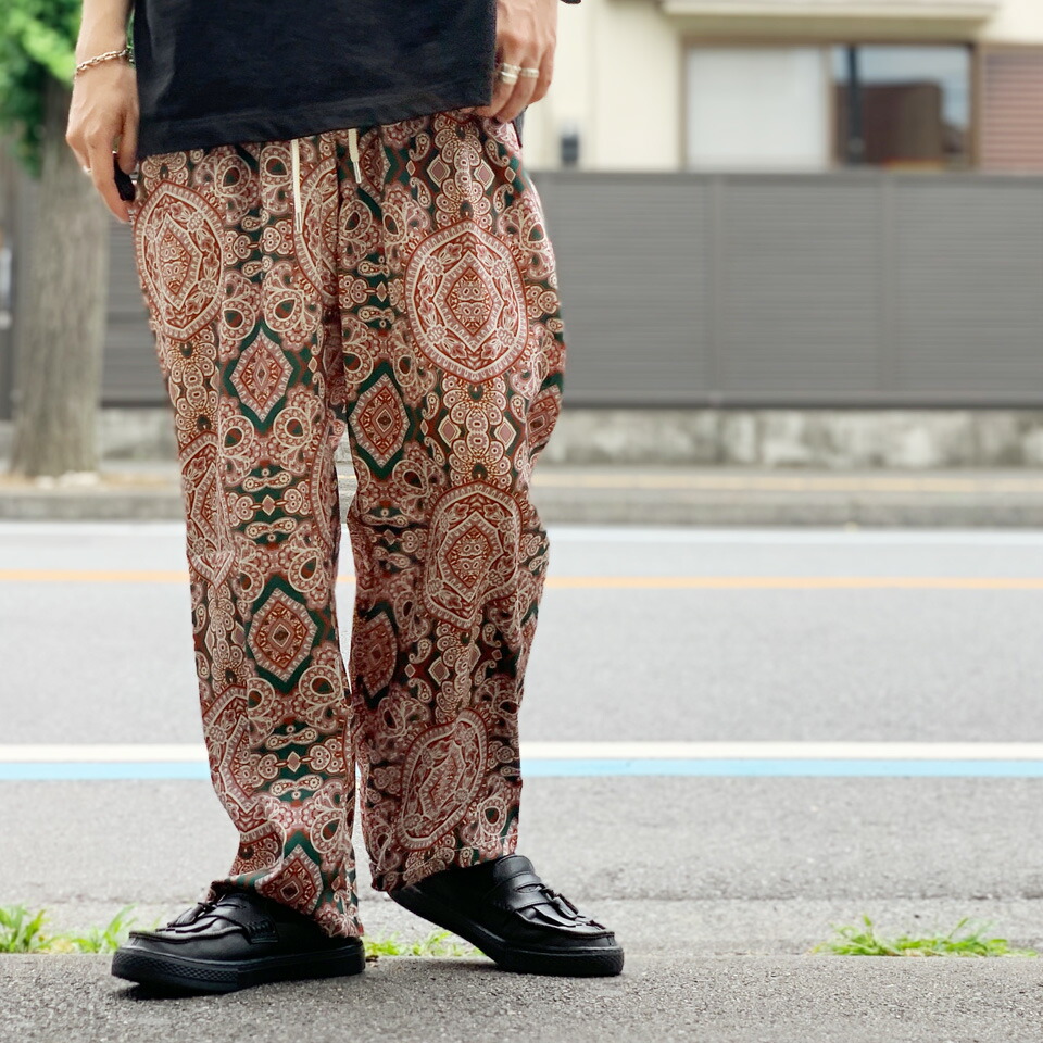 ラジ RAJI シェフパンツ CHEF PANTS イージーパンツ パジャマパンツ 総柄 グリーン GREEN 緑 ペイズリー