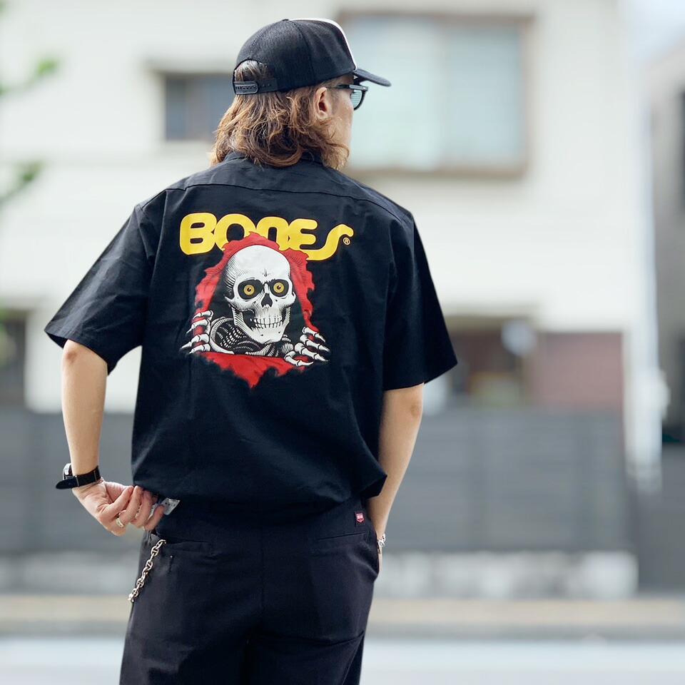 パウエルペラルタ POWELL PERALTA 細工物プルオーバー S/S WORK SHIRT - RIPPER 黒いこと 黒 BLACK