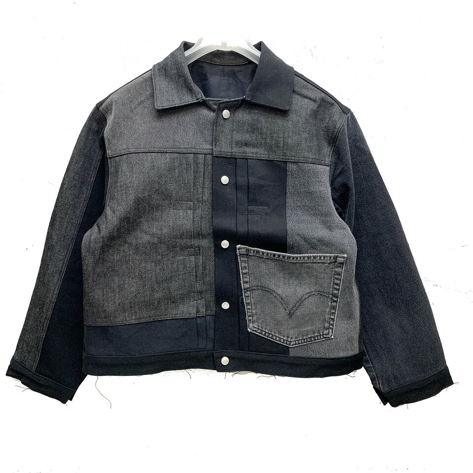 【SALE 30％OFF】スリフティルック THRIFTY LOOK リメイクデニムジャケット DENIM REMAKE PLEATS JACKET 1st ブラックデニム 黒 BLACK (#3)