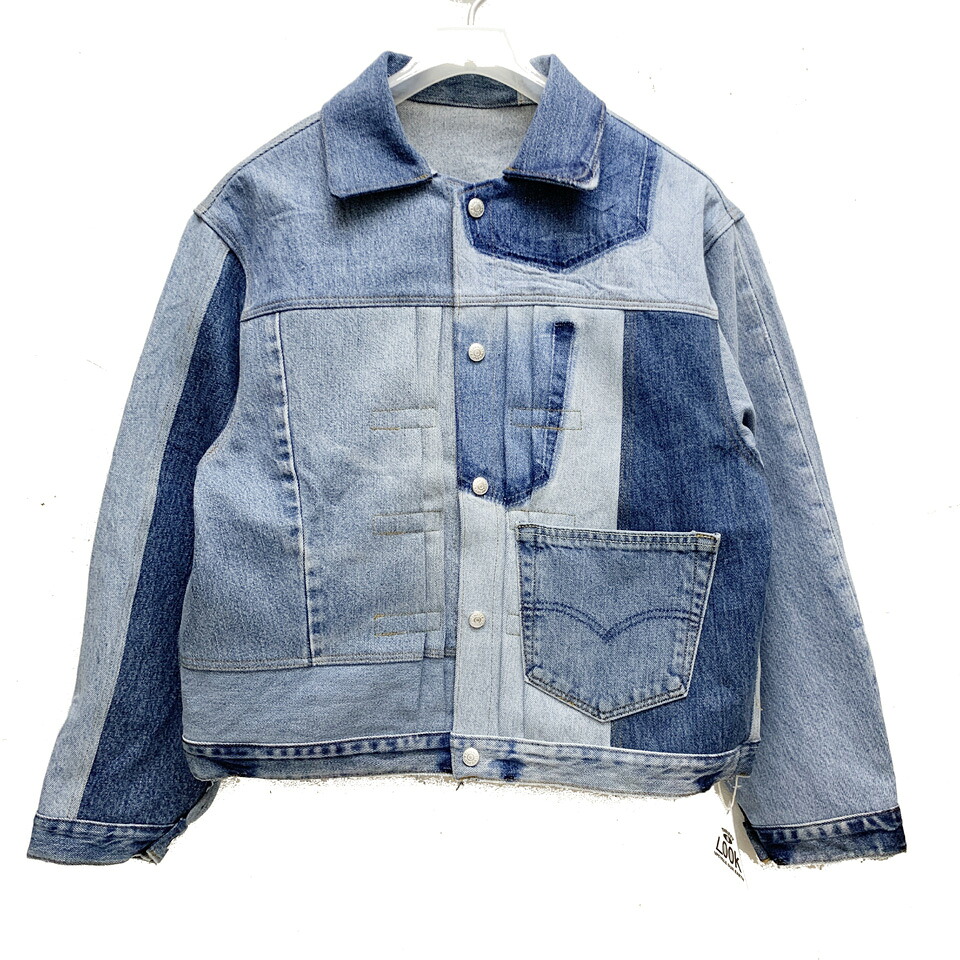 【SALE 30％OFF】スリフティルック THRIFTY LOOK リメイクデニムジャケット DENIM REMAKE PLEATS JACKET 1st ブルー 青 BLUE (#3)