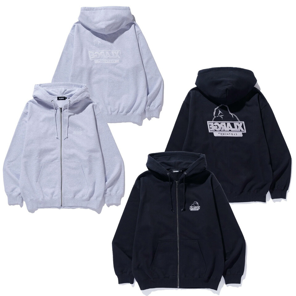 全2色 エクストララージ XLARGE ジップパーカー BACKSIDE OG ZIP UP HOODED SWEATSHIRT フーディー ブラック アッシュグレー BLACK ASH 黒 灰色 101254012009