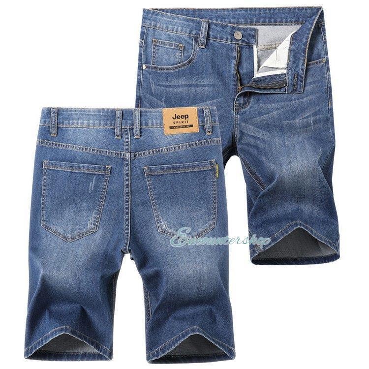 デニムパンツ ハーフ丈 ショートパンツ メンズ ストレッチ ヒゲ加工 ウォッシュ加工 柔らかい　短パン カジュアル 夏 サマー｜SHOT LIFE