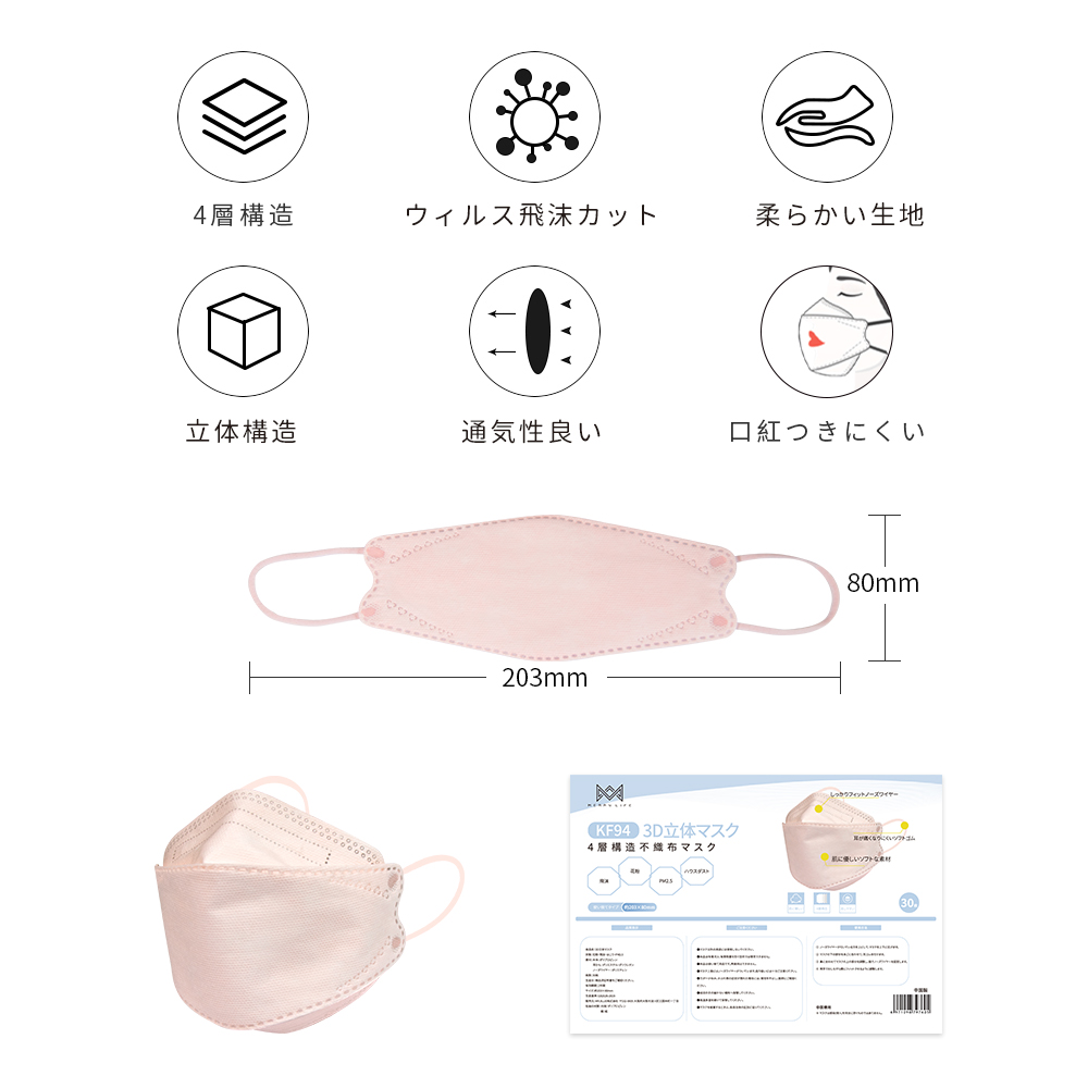 限定クーポンで最安1袋69.9円！】不織布マスク カラーマスク KF94
