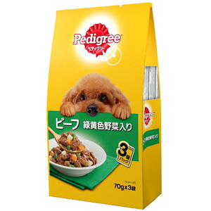 【愛玩動物】 マースジャパンリミテッド ペディグリー 成犬用 牛肉緑黄色草片入り口・入口 70g×3袋入×48個 【北海道・沖縄・離島送りとどける不可】［HK］