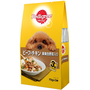 【愛玩動物】 マースジャパンリミテッド ペディグリー 成犬用 牛肉\u0026意気地無し緑黄色蔬菜入り口・入口 70g×3袋入×48個 【北海道・沖縄・離島送りとどける不可】［HK］