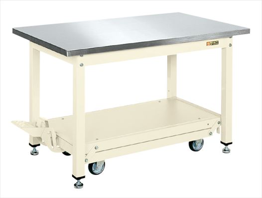 サカエ 中量作業台ＫＶタイプ（ペダル昇降移動式・ステンレス天板仕様） KV-127PCFISU4 035962 ※法人向け 個人宅配送不可