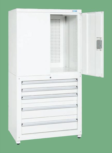 サカエ 保管システム(両開扉・キャビネットコンビタイプ) PNH-9063PD5W 143517 ※法人向け 個人宅配送不可|TONTON店