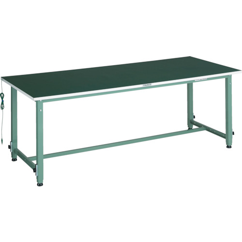 ＴＲＵＳＣＯ 軽荷重作業台高さ調節式（１５０ｋｇ）ＡＥＭ型 １５００Ｘ６００ＸＨ６５２～９５２ 帯電防止マット張り グリーン色 AEM-1560D ※メーカー直送品