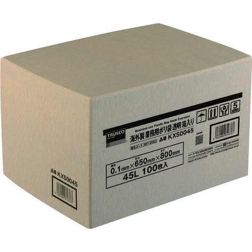 ＴＲＵＳＣＯ　海外製　業務用ポリ袋　透明・箱入　０．１×４５Ｌ　１００枚入 KXS0045