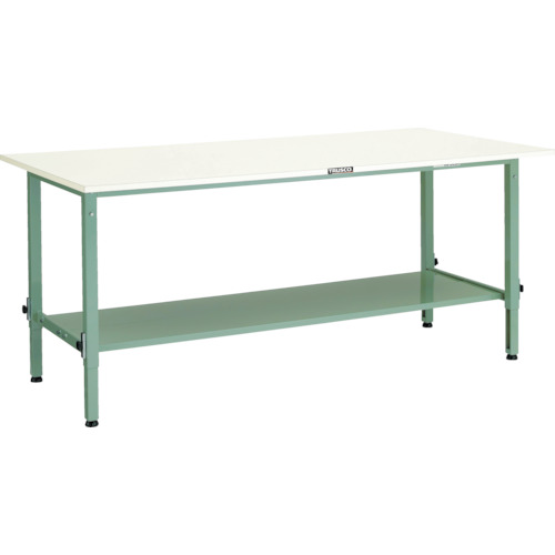 ＴＲＵＳＣＯ 軽荷重作業台高さ調節式（１５０ｋｇ）ＡＥＭ型 １８００Ｘ９００ＸＨ６５０～９５０ 下棚２枚付 グリーン色 RAEM-1809LT2 ※メーカー直送品