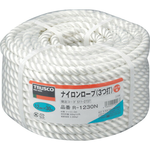 ＴＲＵＳＣＯ ナイロン縄索 ３つ打 線径１２粍Ｘ長さ３０ｍ R-1230N