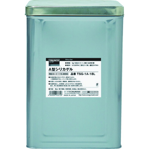 ＴＲＵＳＣＯ Ａ型シリカゲル ２ｇ 吸湿・使い捨て型 ３０００個入 コバルト入 １斗缶 TSG-2A-18L ※メーカー直送品