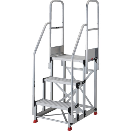 ＴＲＵＳＣＯ 軽銀製やり方用踏台 ３段 高さ０．７５ｍ 天板大きさ１０００×４００ 段高２５０粍 上がり段両手摺り付き添い人 TSF-31075-TR250