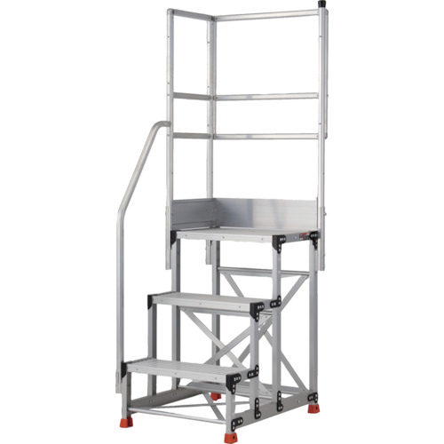 ＴＲＵＳＣＯ　アルミ製作業用踏台　３段　高さ０．９ｍ　天板寸法６００×４００　段高３００ｍｍ　階段片手すり天場二方付き TSF-369-TKL300
