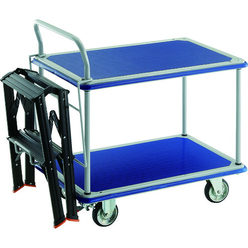 ＴＲＵＳＣＯ　プレス製台車　ドンキーカート　２段式片袖タイプ８１０×５１０　ストッパー付　ＴＳＡＦ－２ＢＫ付 304NS-TSAF2-BK
