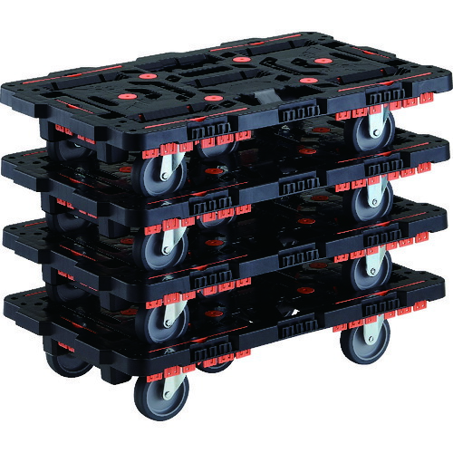 ＴＲＵＳＣＯ　まとめ買い　連結式樹脂製平台車　ビートル　７００Ｘ４５０　自在３輪　コボレ止めセット付　４台セット BT700KJ3-E100-M4