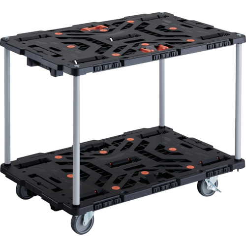 ＴＲＵＳＣＯ　連結式樹脂製２段台車　ビートル　９００Ｘ６００　自在５輪　内２輪ストッパー付　とめたろう付　ハンドルなし BT920J5S2-E100T