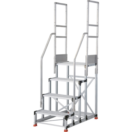 ＴＲＵＳＣＯ　アルミ製作業用踏台　縞板タイプ　４段　高さ１．０ｍ　天板寸法６００×４００　段高２５０ｍｍ　階段両手すり付き TSFC-4610-TR250