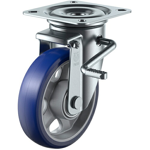 ユーエイ　プレート式　自在　キャスター　プレミアムウレタン　車輪径１３０ｍｍ　ストッパー付き　ＰＭタイプ　ＰＭＳ－ＬＢ（Ｒ）型　取付寸法９０×９０（８０×８０） PMS-130APULB(R)