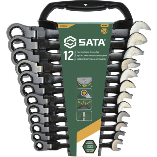 ＳＡＴＡ 首振コンビネーションラチェットレンチセット 黒（１２点） ST08033