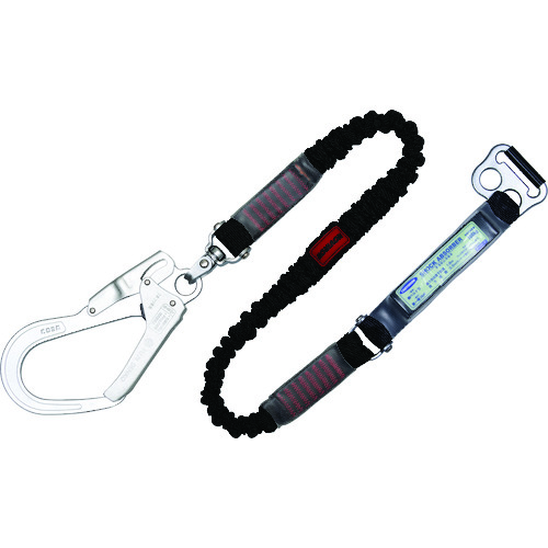 ＴＳＵＹＯＲＯＮ　胴ベルト型墜落制止用器具用ランヤード（伸縮タイプ）ノビロン（ＢＫ）ショックアブソーバ＋Ｂ環ＦＬ－６８・フックＦＳ－９３ＳＶ　Ｄ環止めなし TBL-AB-NV593SV-BK-N-BP