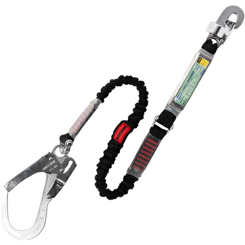 ＴＳＵＹＯＲＯＮ　胴ベルト型墜落制止用器具用ランヤード（伸縮タイプ）ノビロン（ＢＫ）ショックアブソーバ＋フックＦＳ－２５・フックＦＳ－９９ TBL-NV99-BK-BP