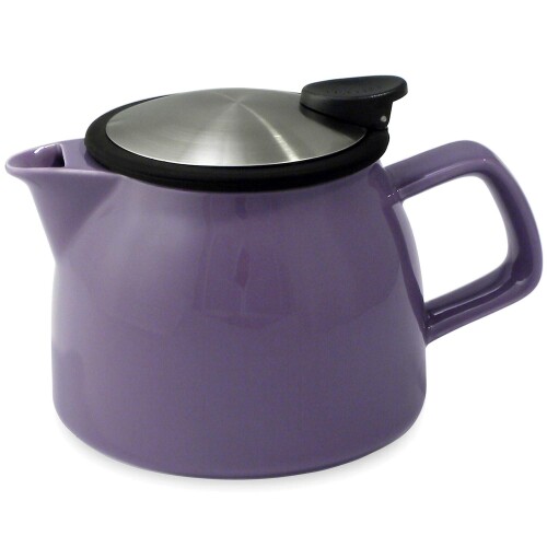 フォーライフ ティーポット 陶器 470ml 2-3杯用 茶こし付き 食洗機対応 本体電子レンジ対応 蓋が落ちない 片手で注げる パープル 紫 ベルティーポット 543Ppl